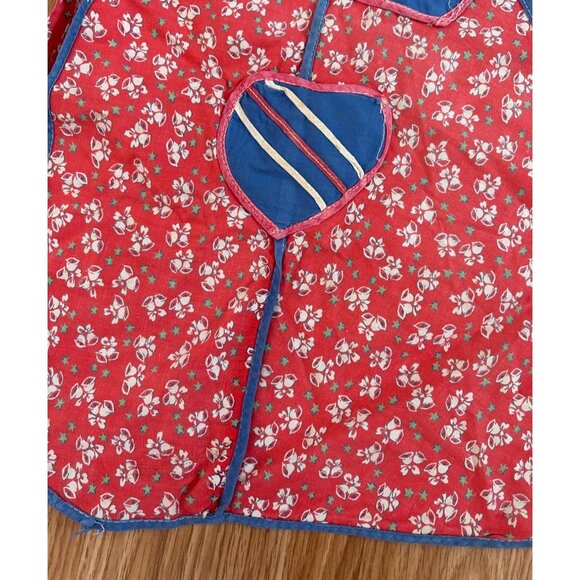 Vintage Kids Red Blue Bells Print Apron Heart-Shaped Details Adjustable Ties - Picture 2 of 8